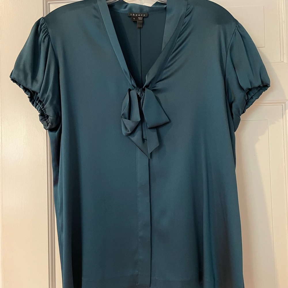 Theory Teal Blouse with Tie Front